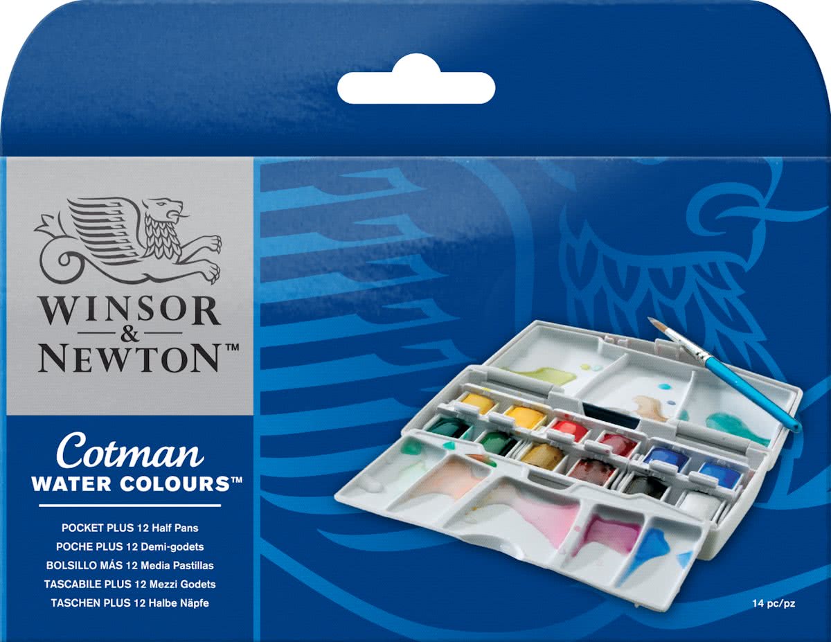 Winsor & Newton Cotman Aquarelverf Pocket Plus Set 12 halve napjes