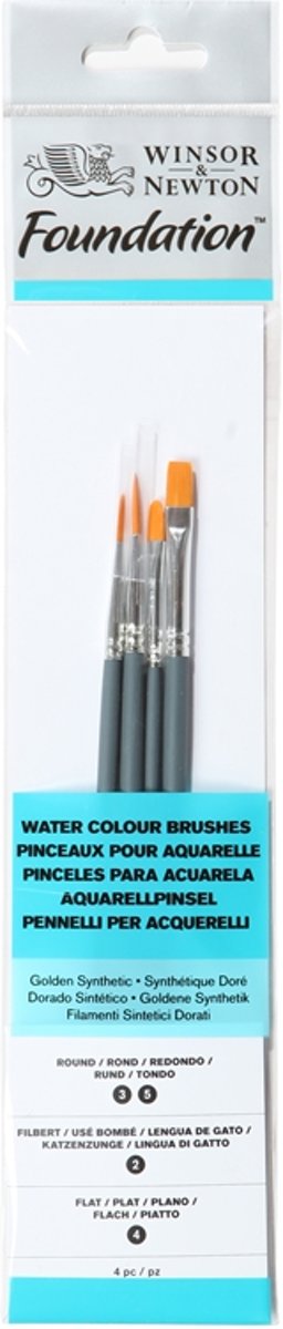   Foundation Aquarelpenselenset 4 stuks korte steel No. Rond 3/5 Kattentong 2/4