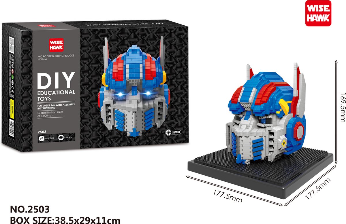 Nanoblock, Optimus Prime-Transformer helm met LED ogen, 1927 blokjes