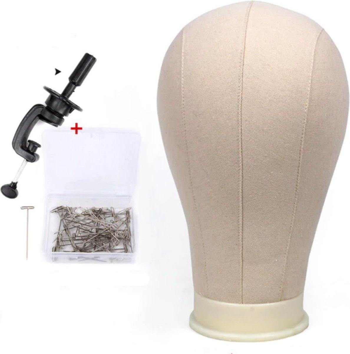  - Mannequin Hoofd - Paspop Hoofd - Pruiken Hoofd Standaard - Pruikenhouder - Pashoofd - 56cm - Beige Canvas