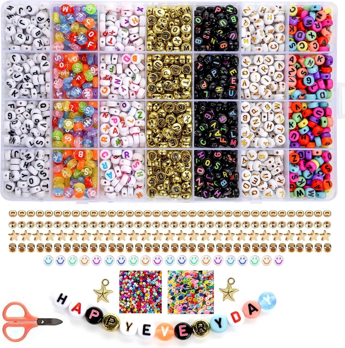 WiseGoods Premium Letterkralen Set 2400stk - Letter Kralen - Kralenset - Hobby Accessoires - DIY Sieraden - Bedels - Cadeau - Mix