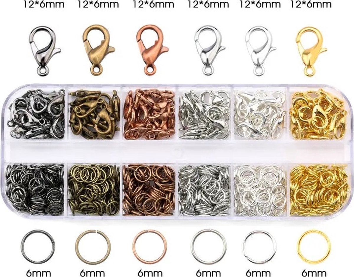 WiseGoods Premium Set Karabijnhaak Sieraden Slotjes & Ringen - Karabijn Sluitingen - Karabijnsluiting - Hobby Accessoires - 570Stk