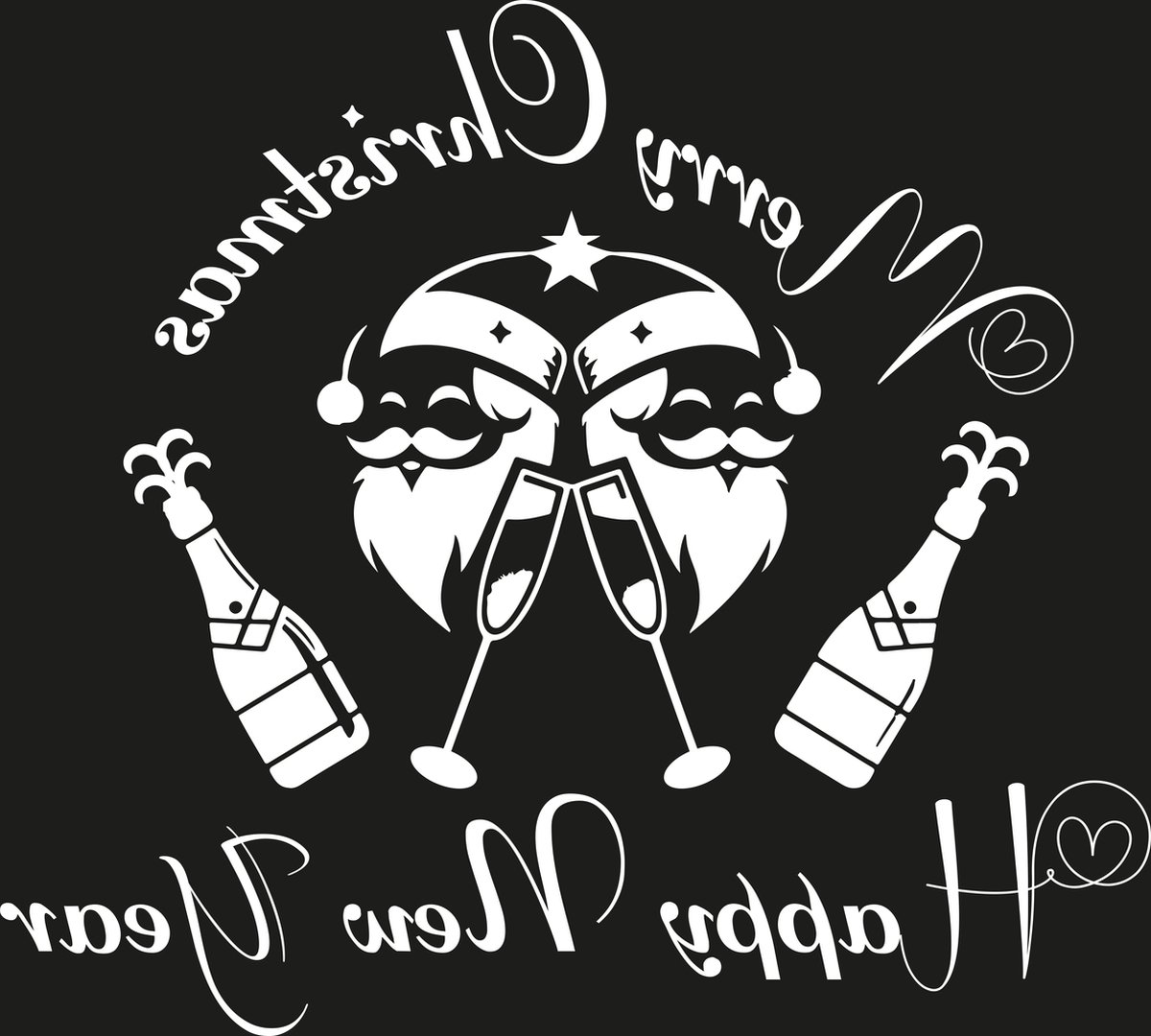 Raamsticker - Merry Christmas/Happy Newyear - Wit - 500mm x 450mm