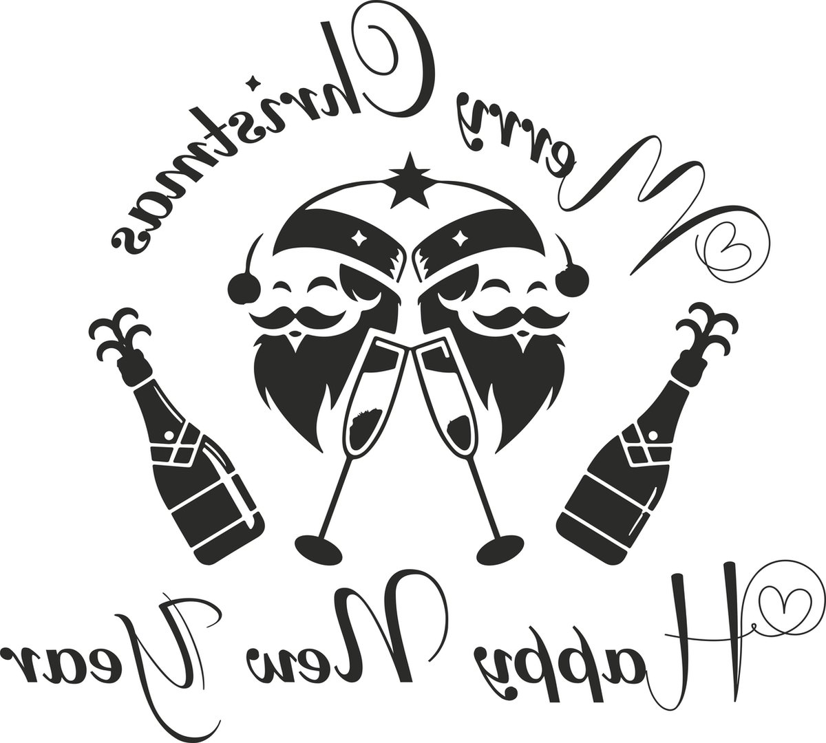 Raamsticker - Merry Christmas/Happy Newyear - Zwart - 500mm x 450mm