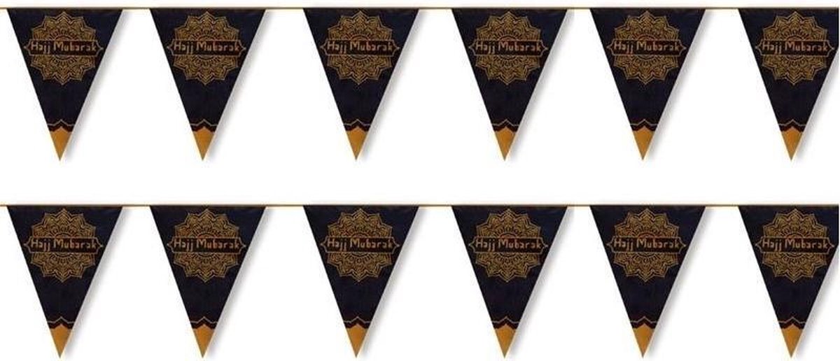 3x stuks Ramadan Mubarak thema vlaggenlijnen/slingers zwart/goud 6 meter - Suikerfeest/offerfeest versieringen/decoraties