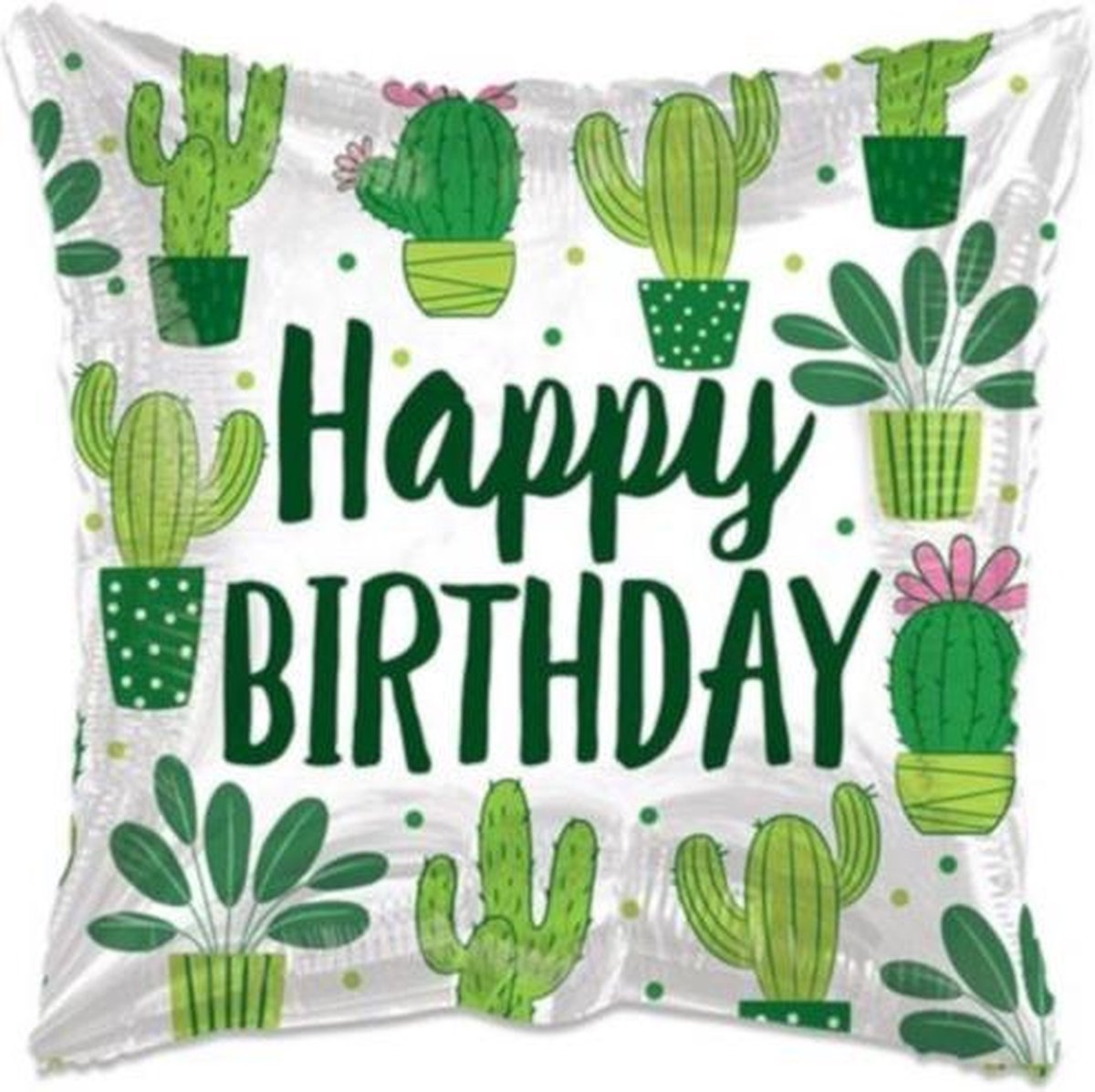 Witbaard Folieballon Eco Cactus Birthday 46 Cm Groen/wit