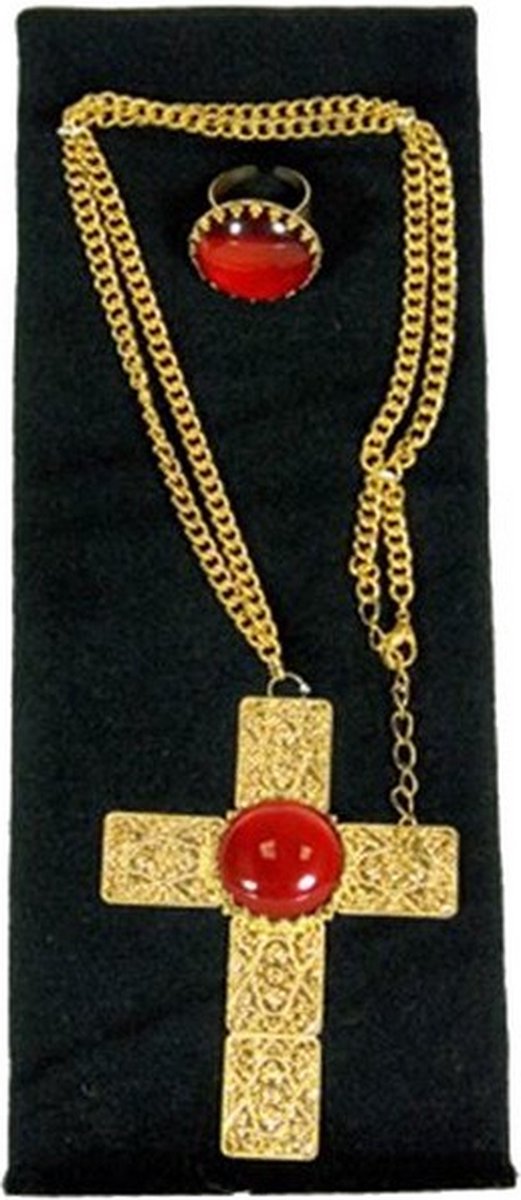 ketting en ring Sinterklaas goud/rood 2-delig