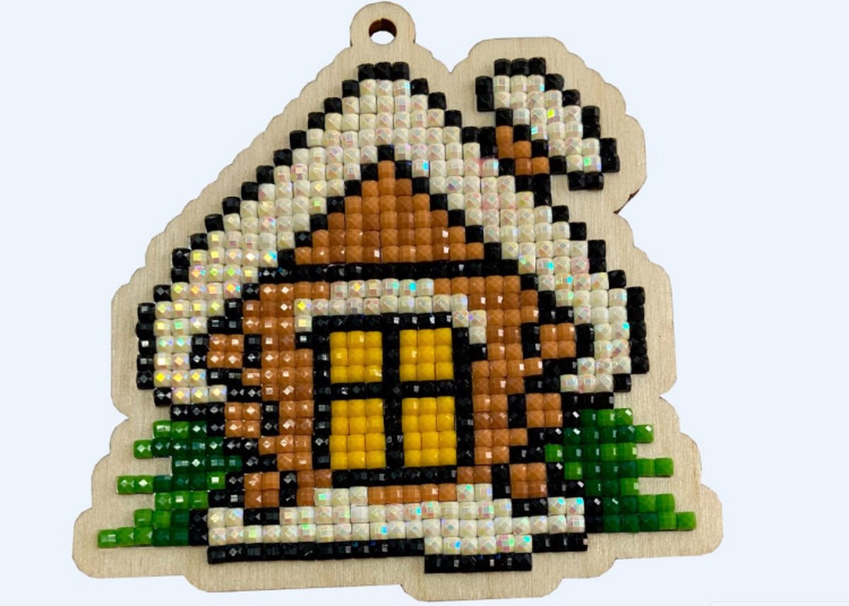 Diamond Painting - Setje met houten figuurtje DP COSY HOUSE WWP526 - WIZARDI
