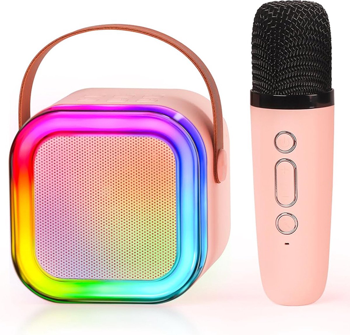   karaoke set A3-led – met bluetooth, TF-kaart en stemvervormer – oplaadbare accu – draadloze micro – voor kinderen – roze