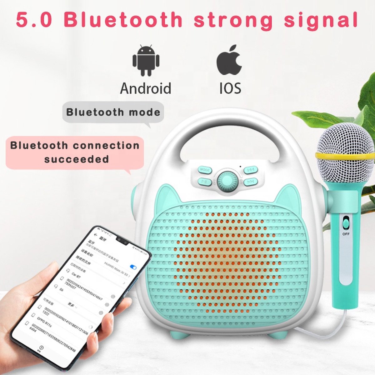   karaoke set – met bluetooth, usb en TF-kaart  – oplaadbare accu – met led disco – voor kinderen – blauw