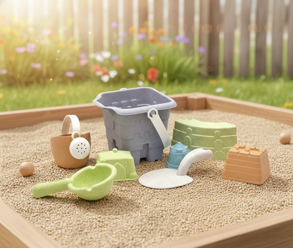 Woopie– Zandset 8-delig in Emmer – Biologisch Afbreekbaar Speelgoed voor Kinderen – Strand & Zandbak