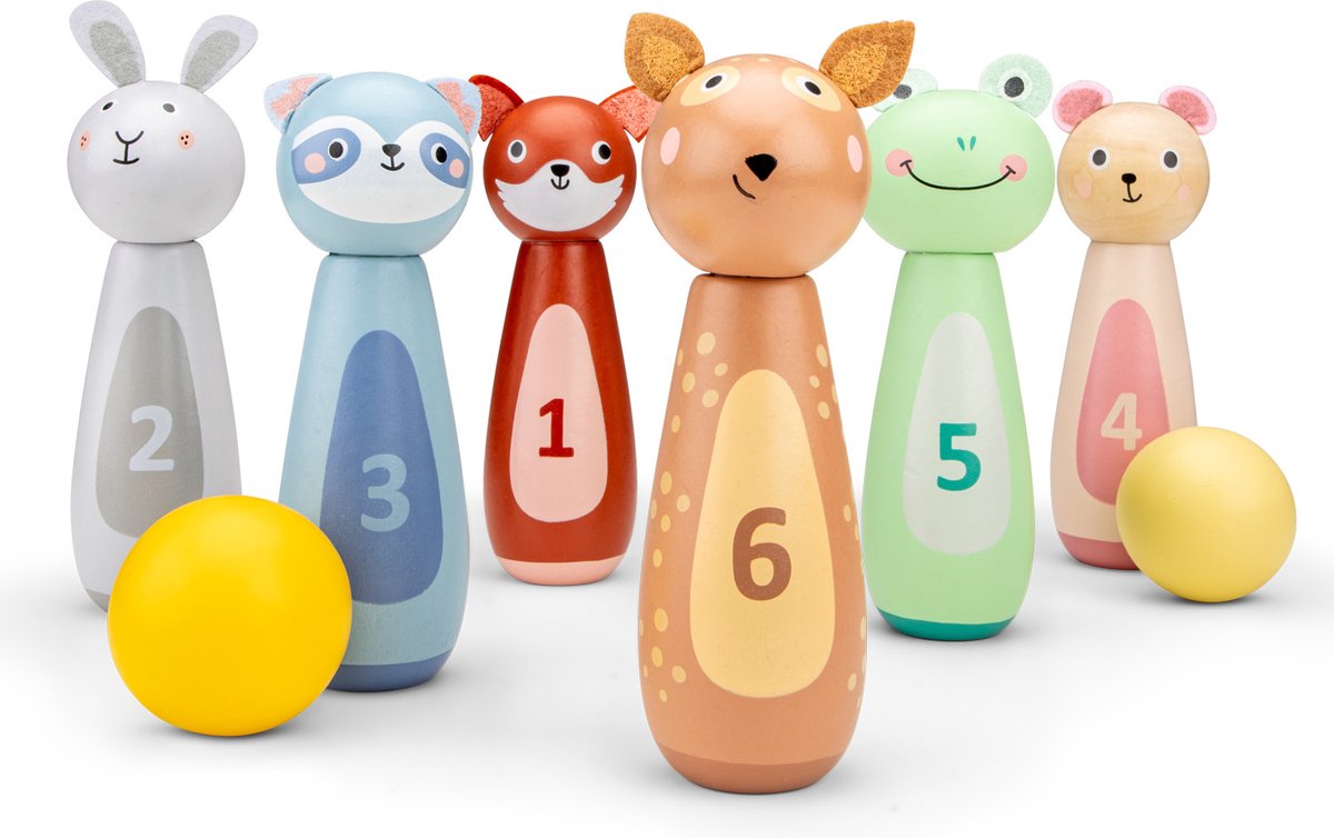 Woet® Houten Dieren Bowling Set voor Kinderen - Kegelspel met 6 Kegels en 2 Ballen - FSC - Educatief Spel - Vanaf 3 Jaar