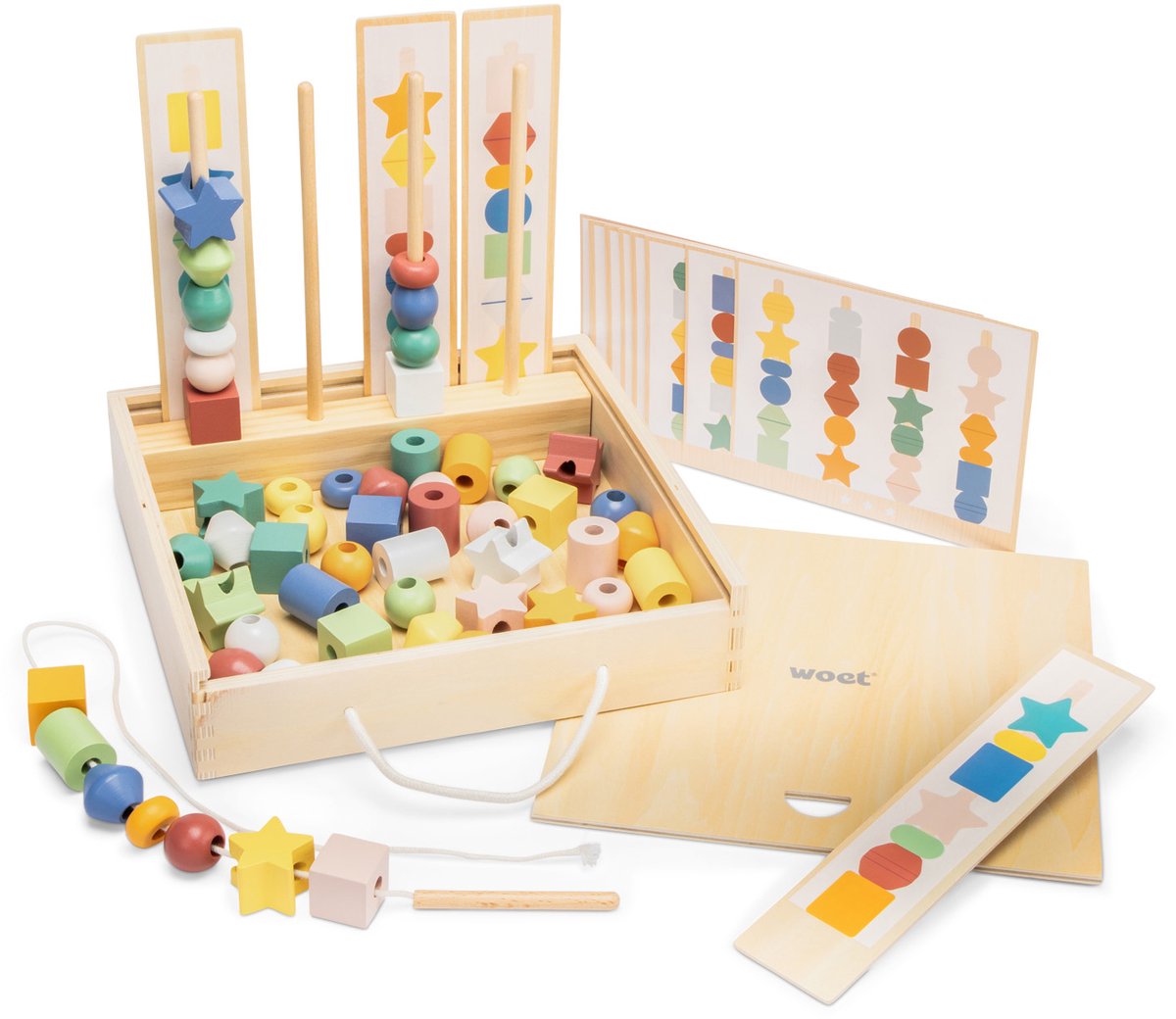 Woet® Houten Kralen Volgorde Spel - Sorteer- en Rijgspel met Opdrachtkaarten in Opbergdoos - Educatief Montessori Speelgoed - FSC - Vanaf 3 Jaar