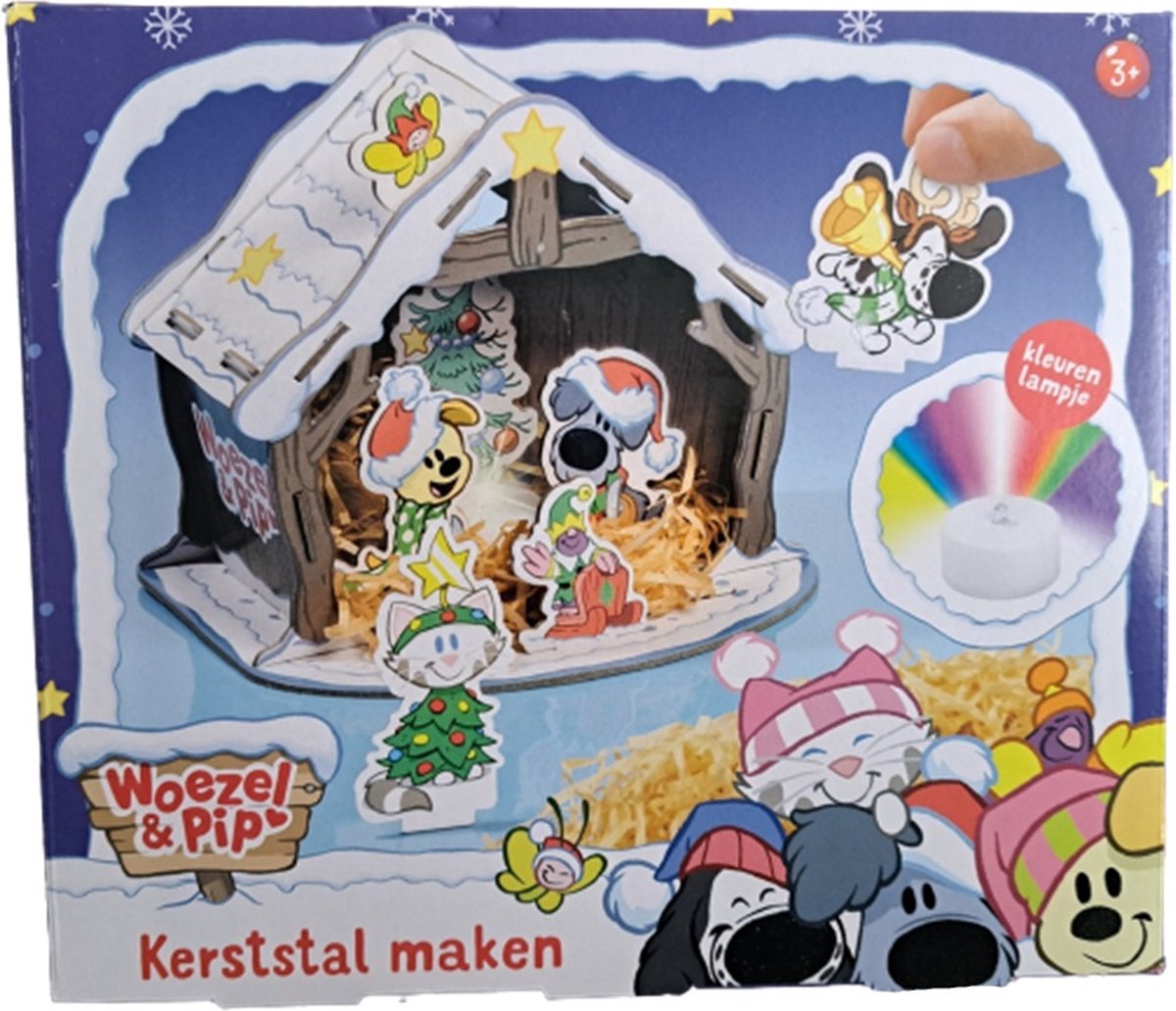Woezel en Pip kerststal maken - Hobbypakket voor kinderen - Inclusief licht