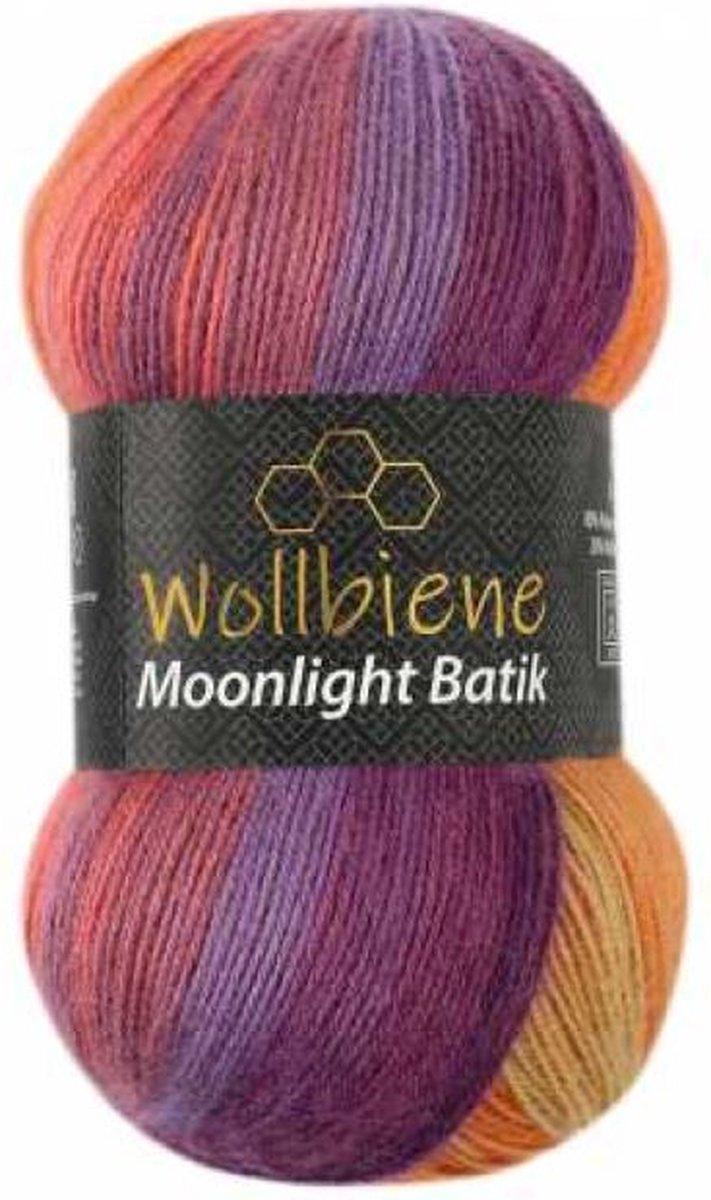 Wollbiene Moonlight Batik - Verloopgaren - 100 Gram - 550 meter - Paars, Bes, Oranje - 5600