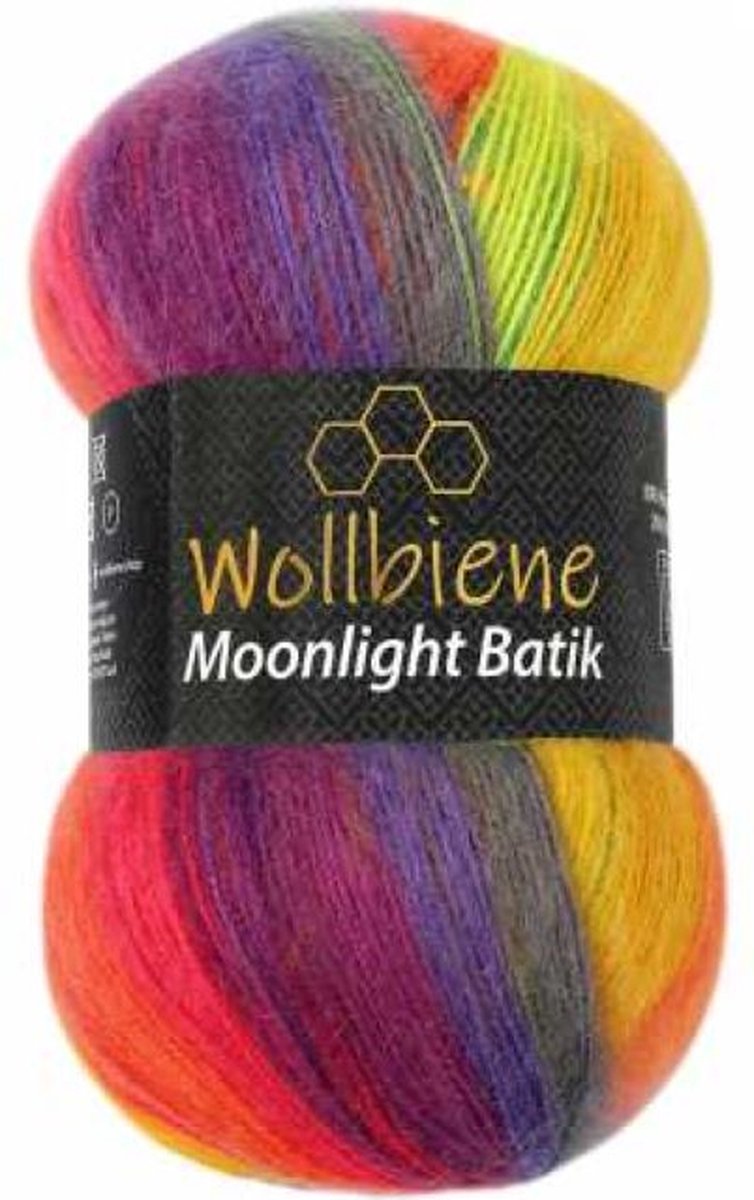 Wollbiene Moonlight Batik - Verloopgaren - 100 Gram - 550 meter - Regenboog - 2600