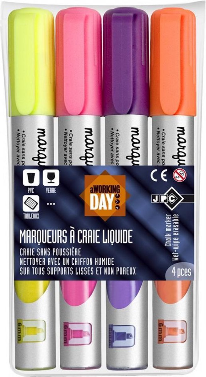 Wonday krijtmarkers Fun ronde punt 4 stuks assorti