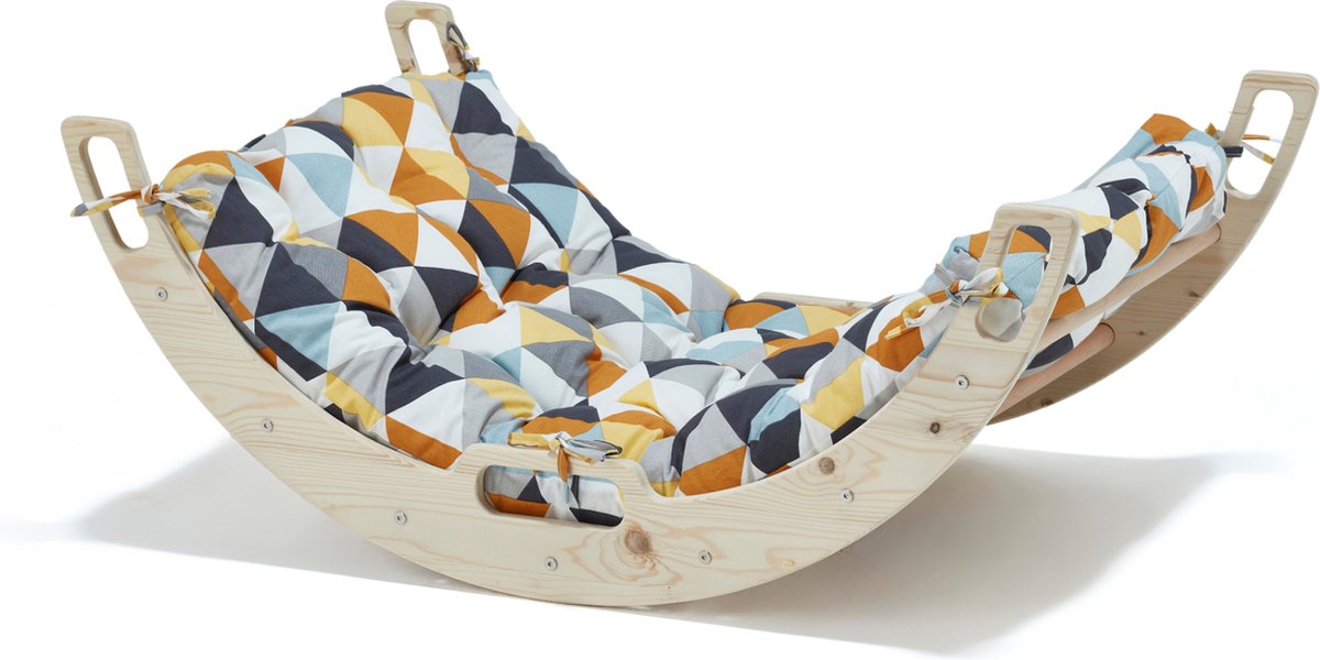 WonderWoody Montossori Houten klimboog/Klimrek - Klimrek Kinderen - Houten Speelgoed - Babygym Hout - Montessori Speelgoed - Houten Speelgym - Pikler Klimrek - Klimbrug/Klimboog met Kussen