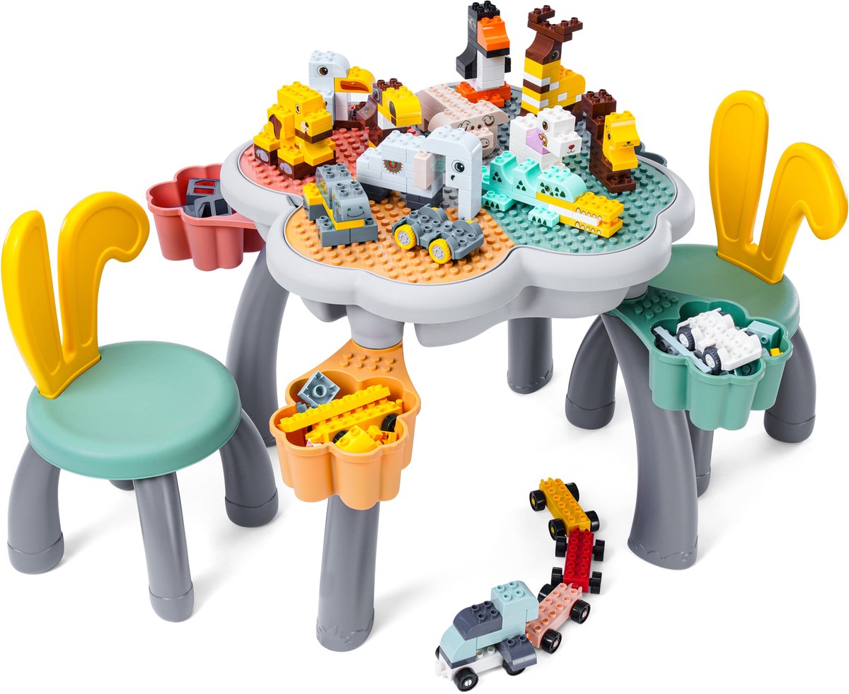     BTF001 - Geschikt voor Duplo - Strand Speelgoed - Met 2 Stoelen En 4 Speelgoed .Opbergvakken - Constructie Speelgoed - Incl. 230 Bouwblokken