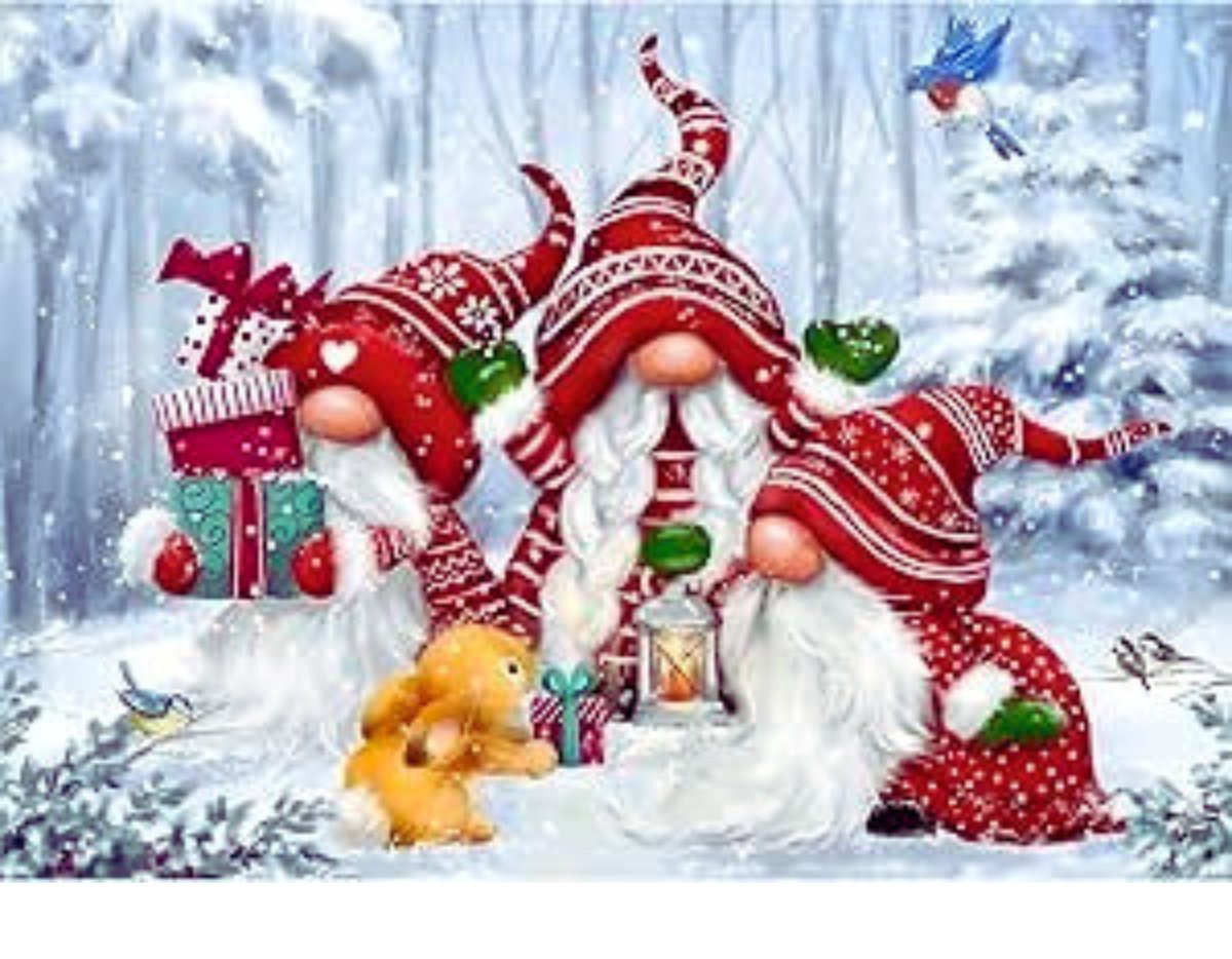 Diamond painting - Diamond painting volwassenen - Diamond painting pakket volledig - Diamond painting kerst - Kerst gnomes - 30x40cm - ronde steentjes