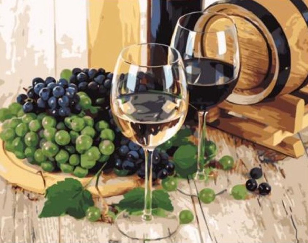 Diamond painting - Diamond painting volwassenen - Diamond painting pakket volledig - Wijn - 30x40cm - ronde steentjes