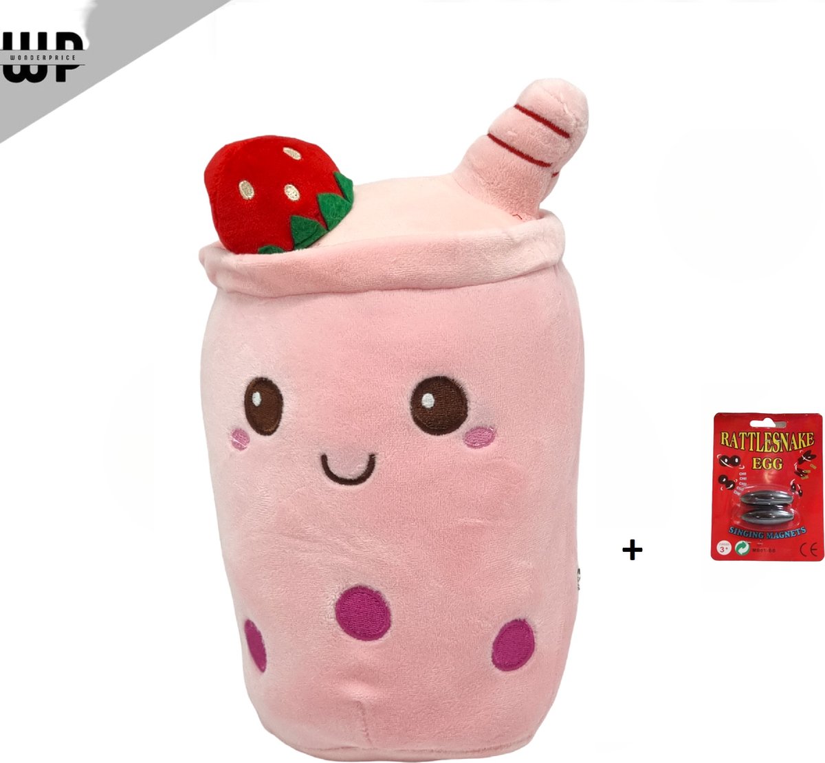 Wonderprice - Bubble Tea Knuffel - Kawaii Kussen - 25cm - Boba Knuffel - Roze - Kawaii Knuffel - Squishmallow – Squishy + setje fidget Snake Eggs