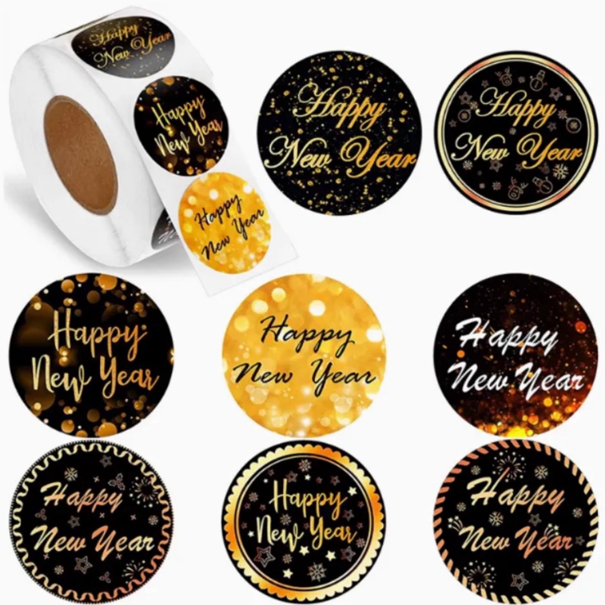 Happy New Year Stickers 500 stuks! - Nieuw Jaar - Sluitstickers - Sluitzegel - Sieraden - Small Business - Envelopsticker - Traktatie zakje - Cadeau - Cadeauzakje - Kado - Chique inpakken - Feest