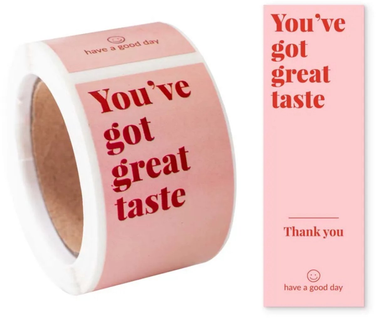Sluitstickers voor Brievenbusdoosjes - Sweet Pink - You`ve Got Great Taste - 1 Rol (100 stickers) - Small Business - Bedankt Sticker - Dooszegel - Label Verzendverpakking - Verzendzegel - Sticker voor Verzenddoos - Doos Zegel