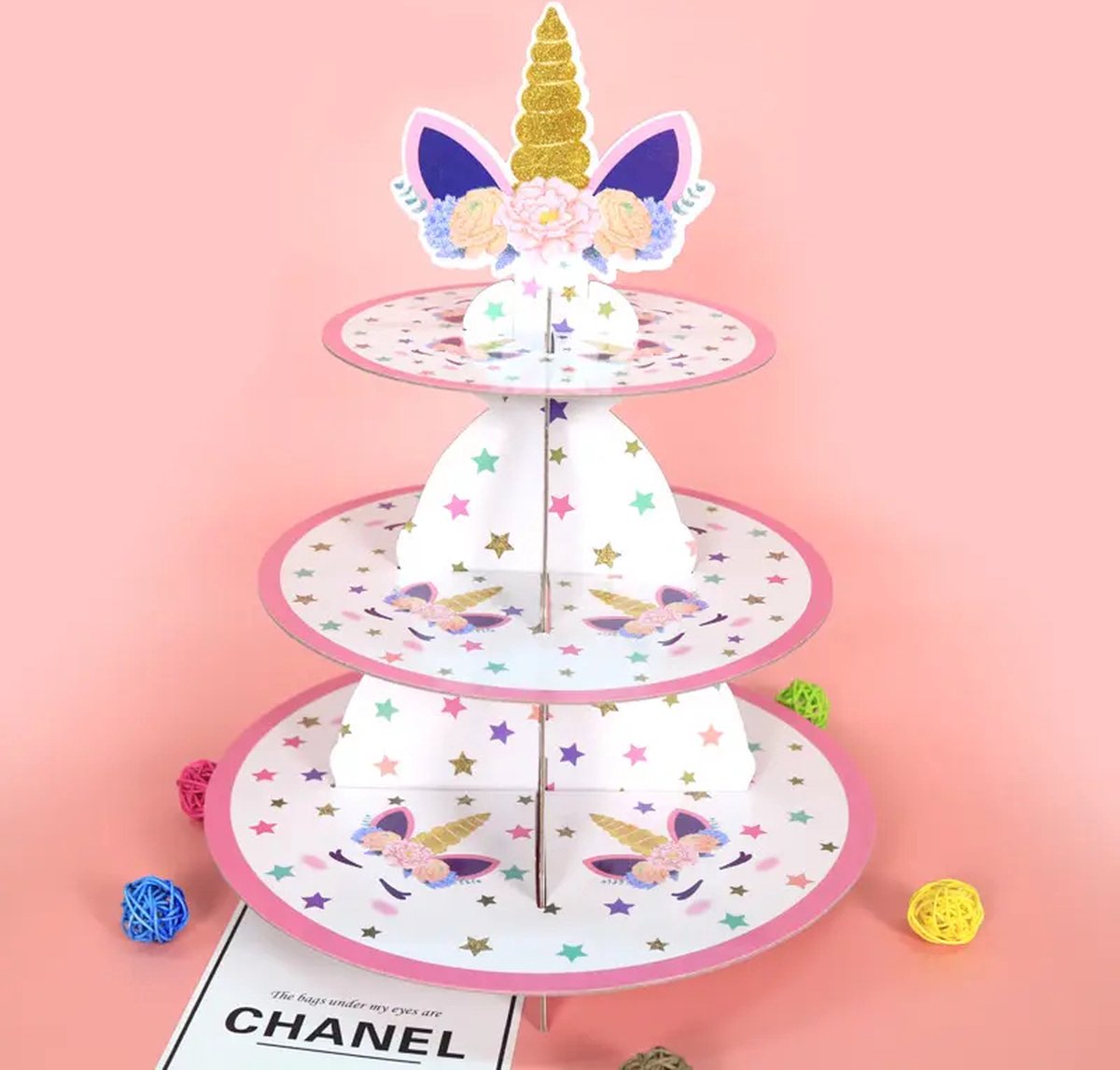 Cupcake Standaard Unicorn - Etagere - Roze - Eenhoorn - Pink - Glitter - Feestje - 3 Lagen - Cupcake Stand -
