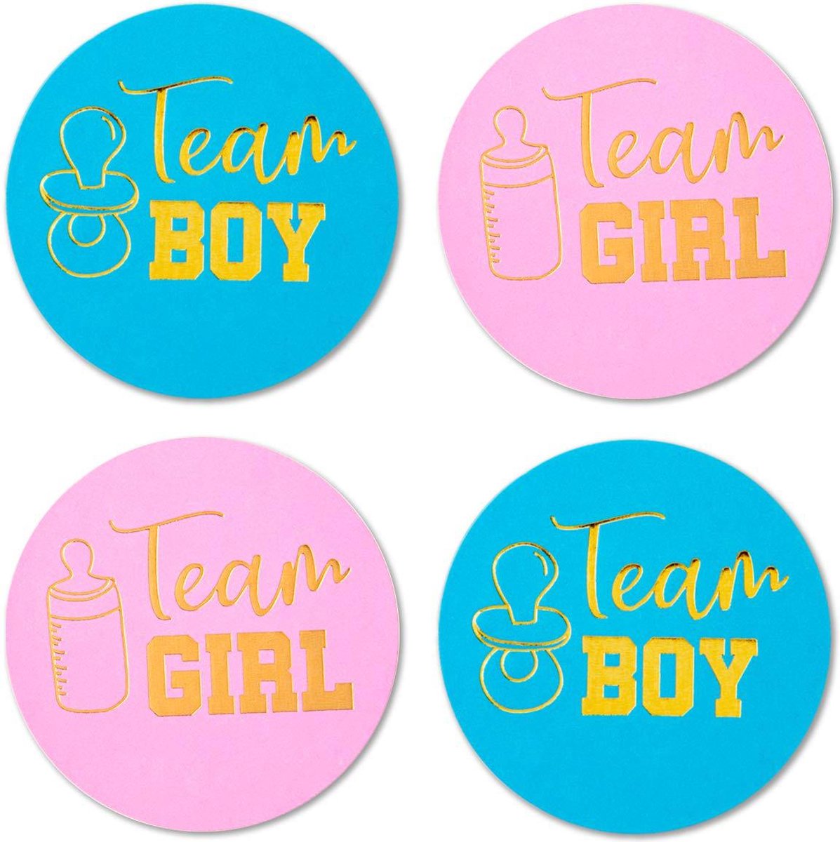 Gender Reveal -  Sluitstickers Team boy/girl - 24 Stuks! - 4 cm - Geboorte Sticker - Sluitzegel - Babyshower - Baby nieuws - Zwangerschap - Luxe Sluitzegel - Geboortesticker - Cadeau - Roze - Blauw