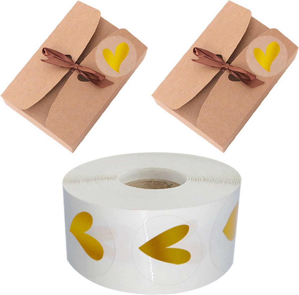 Goud Hart Stickers 500!! stuks! - Valentijn - Gold - Valentijnsdag - Valentines Day - Sluitstickers - Sluitzegel - Bedankt - Thanks - Small Business - Envelopsticker - Traktatie zakje - Cadeau - Cadeauzakje - Kado - Chique inpakken - Feest - Bruiloft