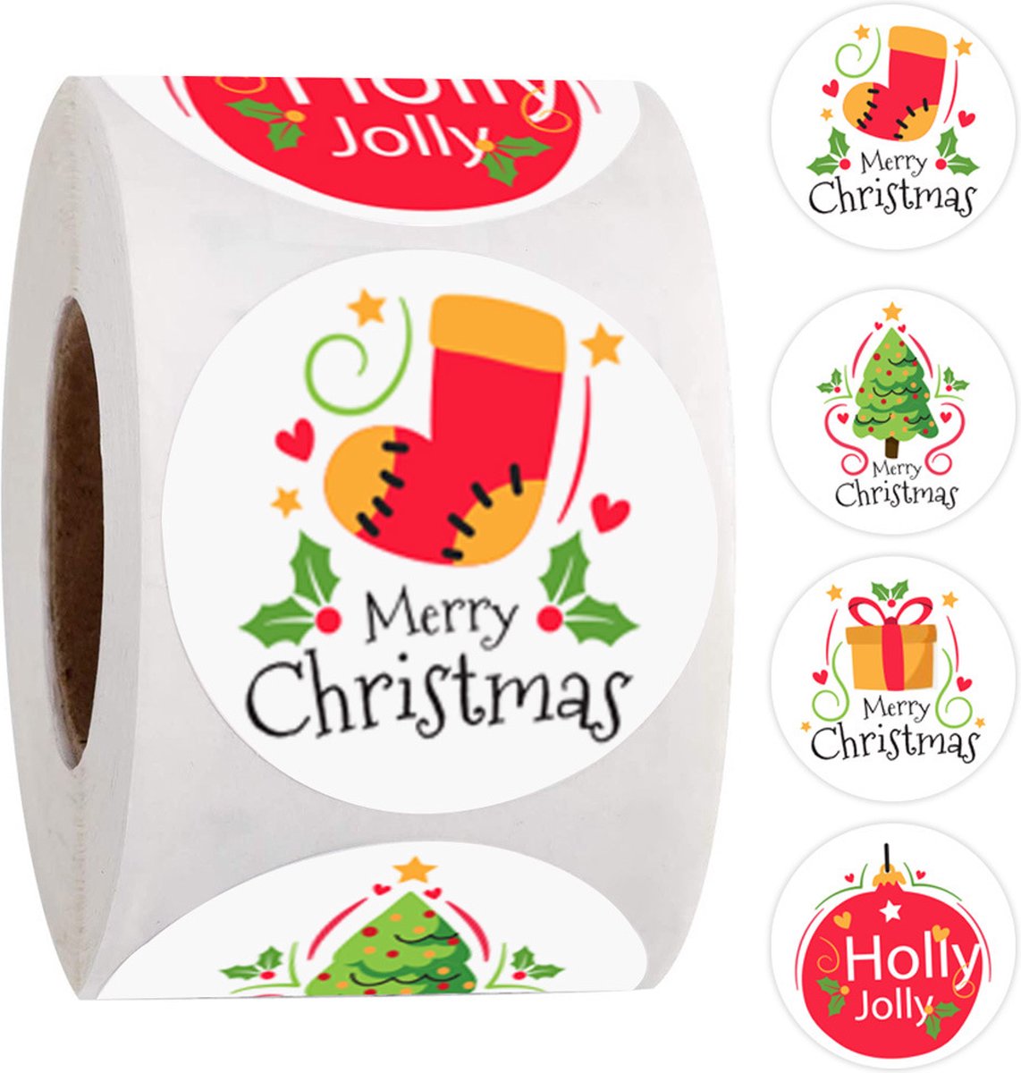 Kerststickers op rol - 500 stuks !! - Stickers Kerstmis - Sluitstickers Kerst - Merry Christmas - Christmas Stickers - kadootje - cadeau - Kerst - kadostickers