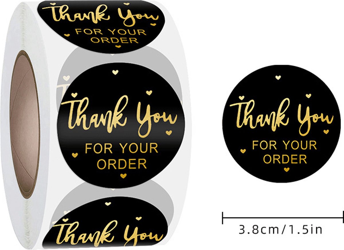 Thank You for Your Order stickers 50! stuks! - XL - 3,8 cm - Zwart Goud - Sluitstickers - Sluitzegel - Bedankt - Thanks - Small Business - Envelopsticker - Traktatie zakje - Cadeau - Cadeauzakje - Kado - Chique inpakken - Feest