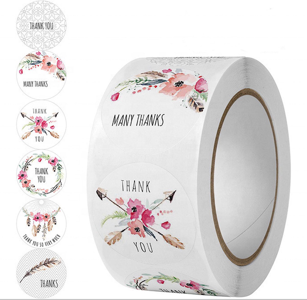Thank You stickers 500 stuks! - Veren - Bloemen - Sluitstickers - Sluitzegel - Sieraden - Small Business - Envelopsticker - Traktatie zakje - Cadeau - Cadeauzakje - Kado - Chique inpakken - Feest - Bruiloft - BabyShower - Verjaardag - Bedankt