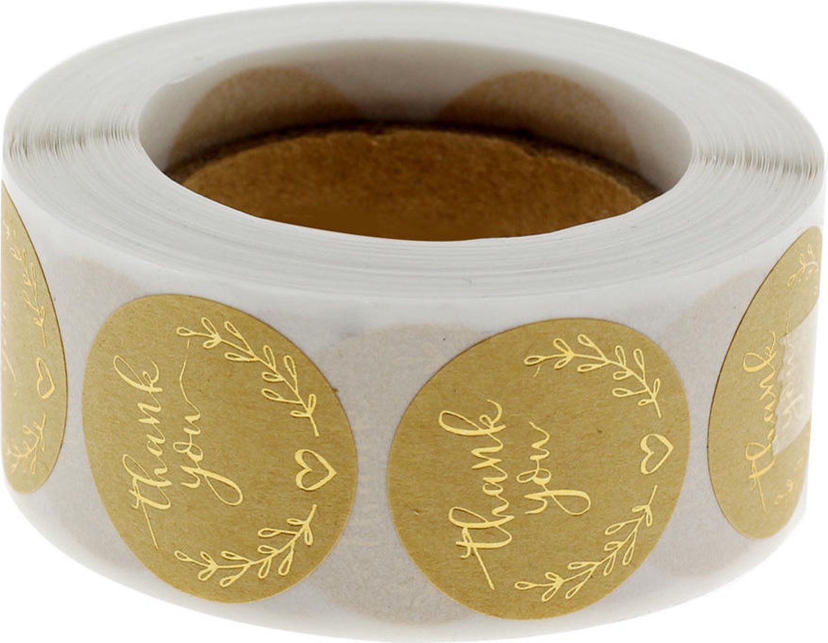 Thanks You Stickers 500 stuks! - Bruin - Goud - Sluitstickers - Sluitzegel - Small Business - Envelopsticker - Traktatie zakje - Cadeau - Cadeauzakje - Chique inpakken - Feest - Bruiloft - BabyShower - Verjaardag - Bedankjes - Bedankt