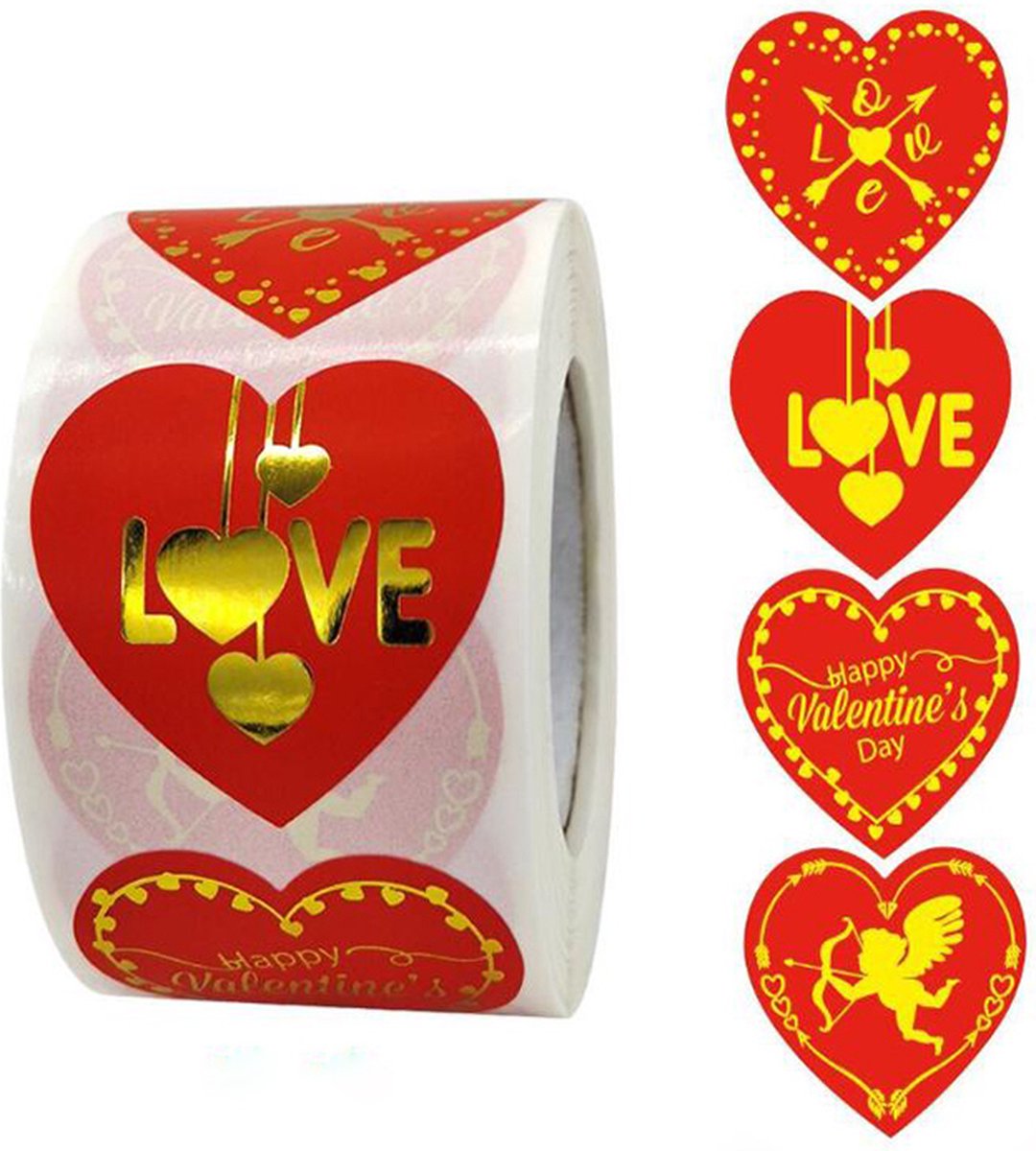 Valentijn Stickers 50 Stuks! - Sluitsticker - Sluitzegel - Extra Groot Hart - 3,8 cm Valentijnsdag stickers - Goud - Rood - Hartjes - Harten - Cupido - Happy Valentinesday - Valentines - Love - Envelop Stickers - Cadeau - Chique inpakken
