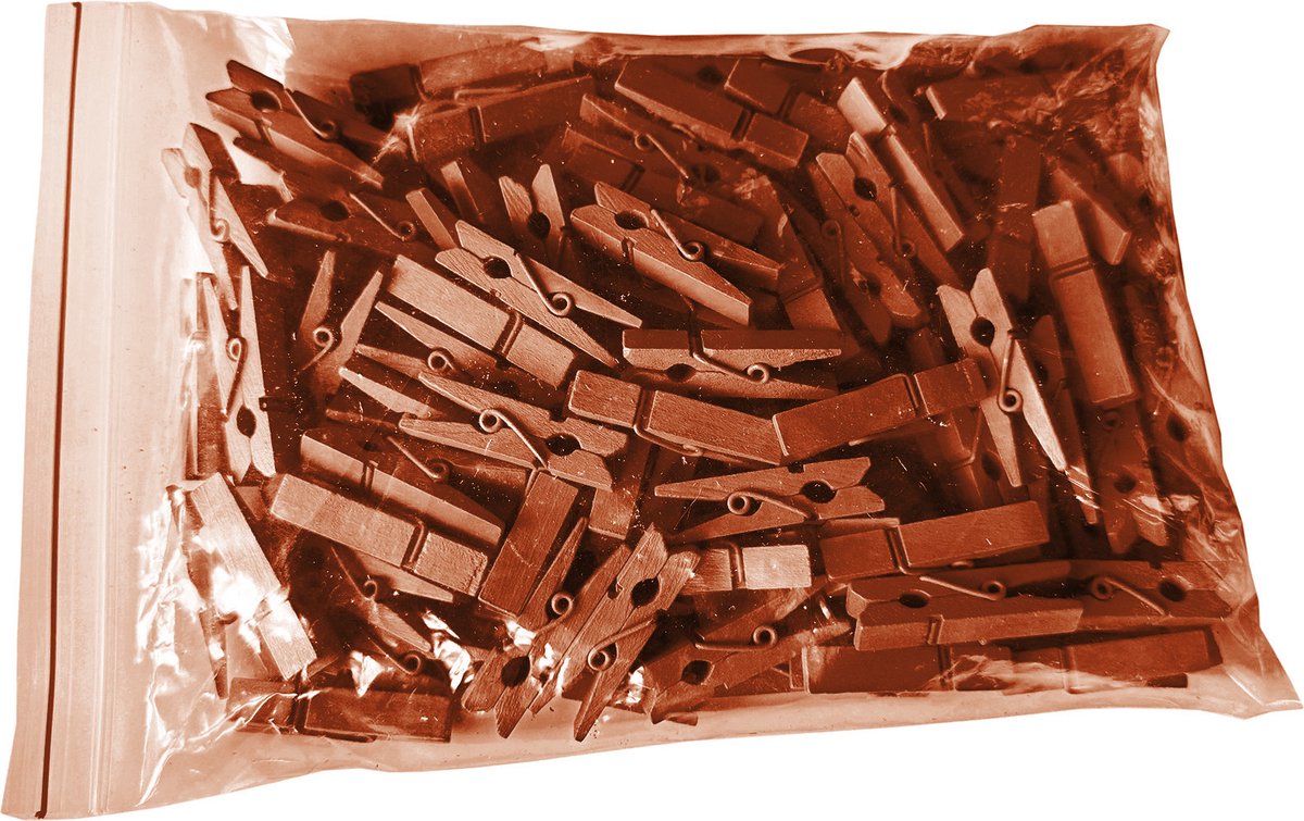 Set van 100 kleine wasknijpers van hout (35 mm, bruin)