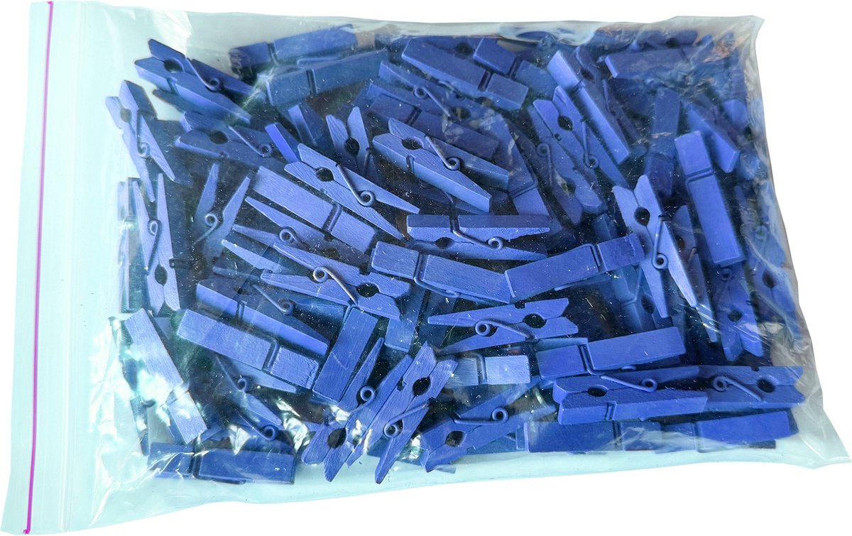 Set van 100 kleine wasknijpers van hout (35 mm, donkerblauw)