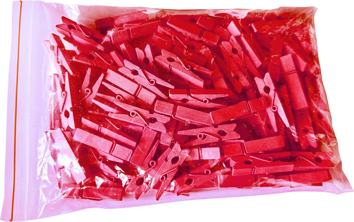 Set van 100 kleine wasknijpers van hout (35 mm, rood)