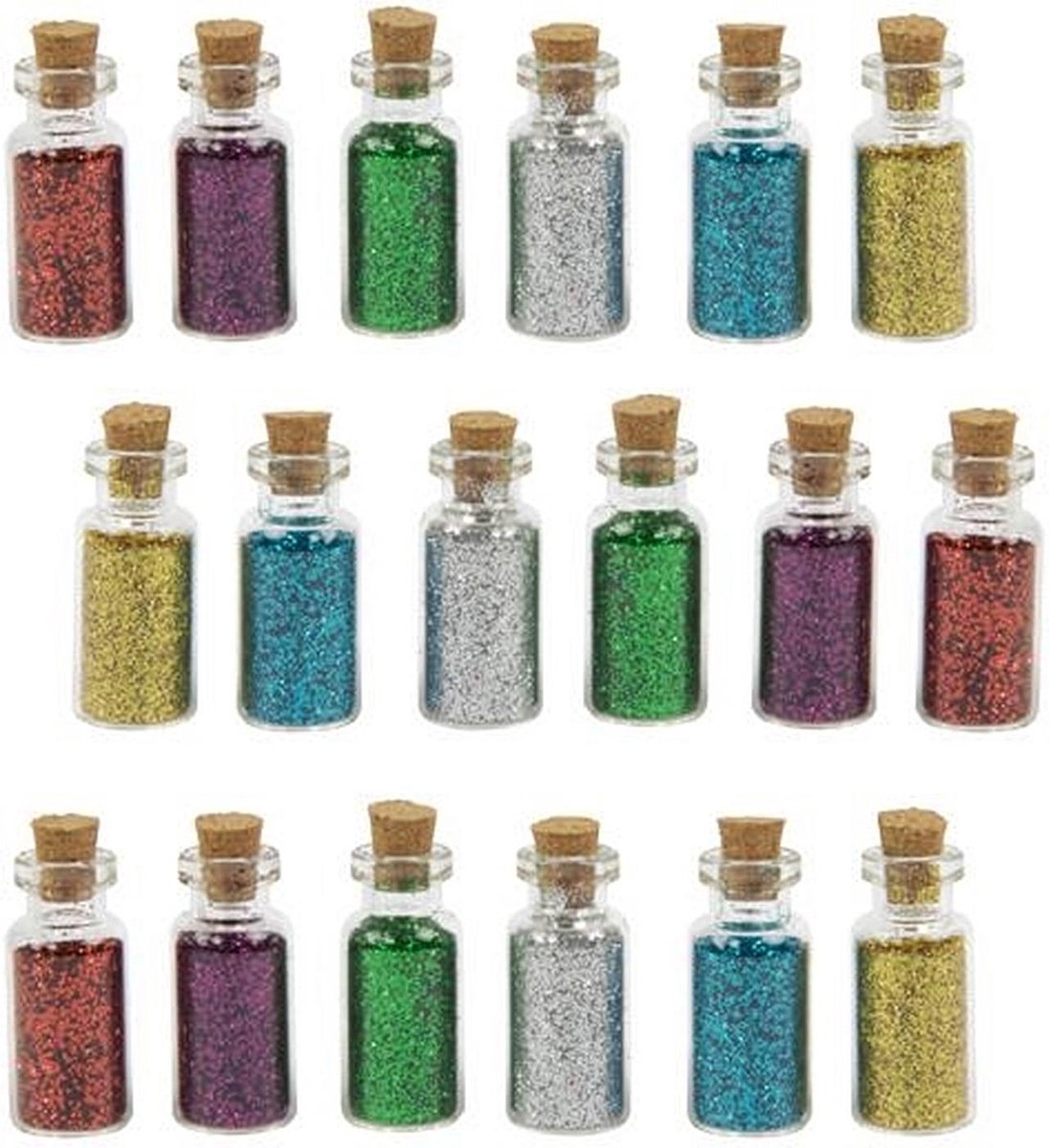 Set van 18 mini flesjes met decoglitters (type 1)