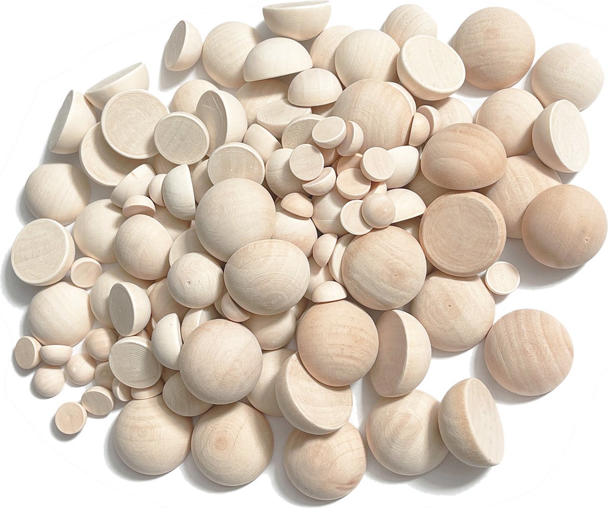 Set van 50 halve bollen (dia: 30 mm, dikte: 15 mm, schima hout)