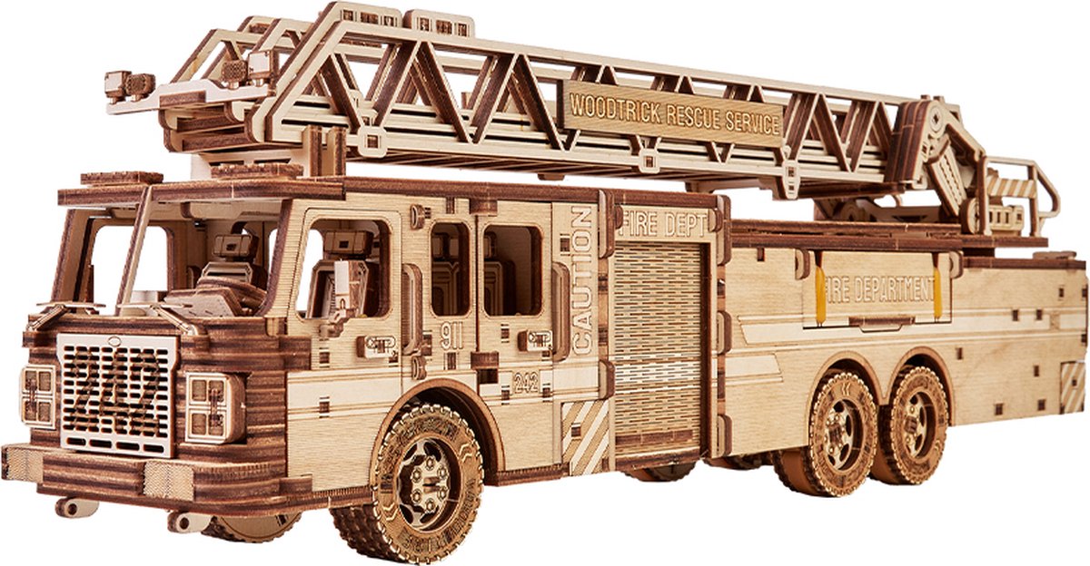 Wood Trick - Modelbouw 3D houten puzzel - Brandweerwagen - Brandweerauto - Rescue Firetruck (WDTK091) - 636 stukjes - Geen lijm noch verf nodig