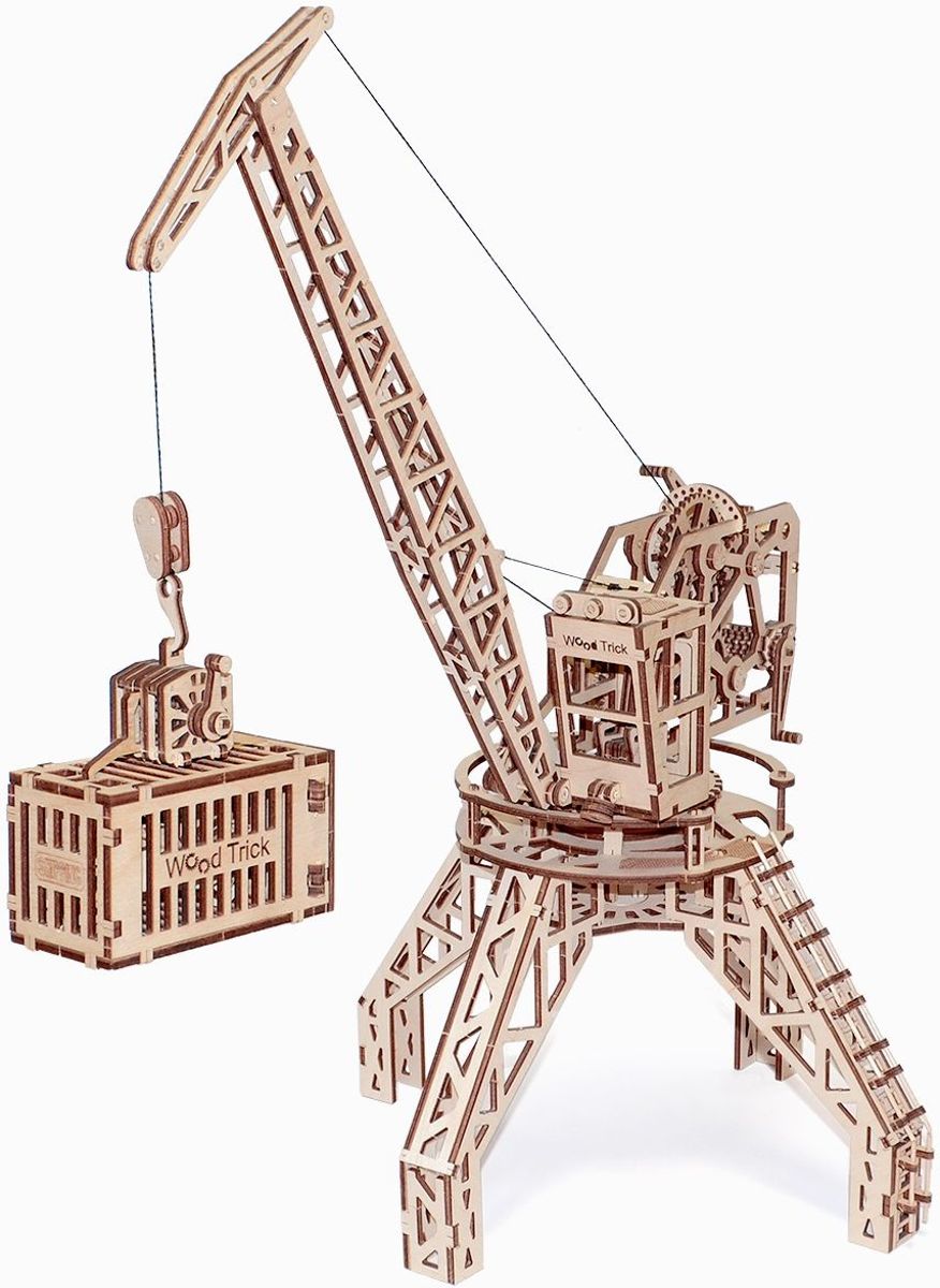 Wood Trick Kraan met Container - Houten Modelbouw
