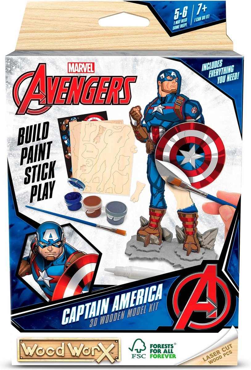 Wood WorX Marvel - Captain America - Modelbouwset incl. verf