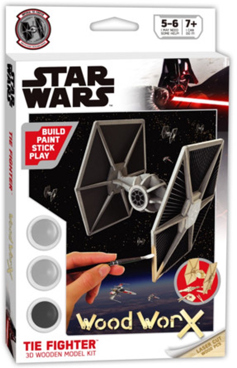 Wood Worx - Star Wars - Tie Fighter - Decoratieve Houten Modelbouwset - Puzzelset