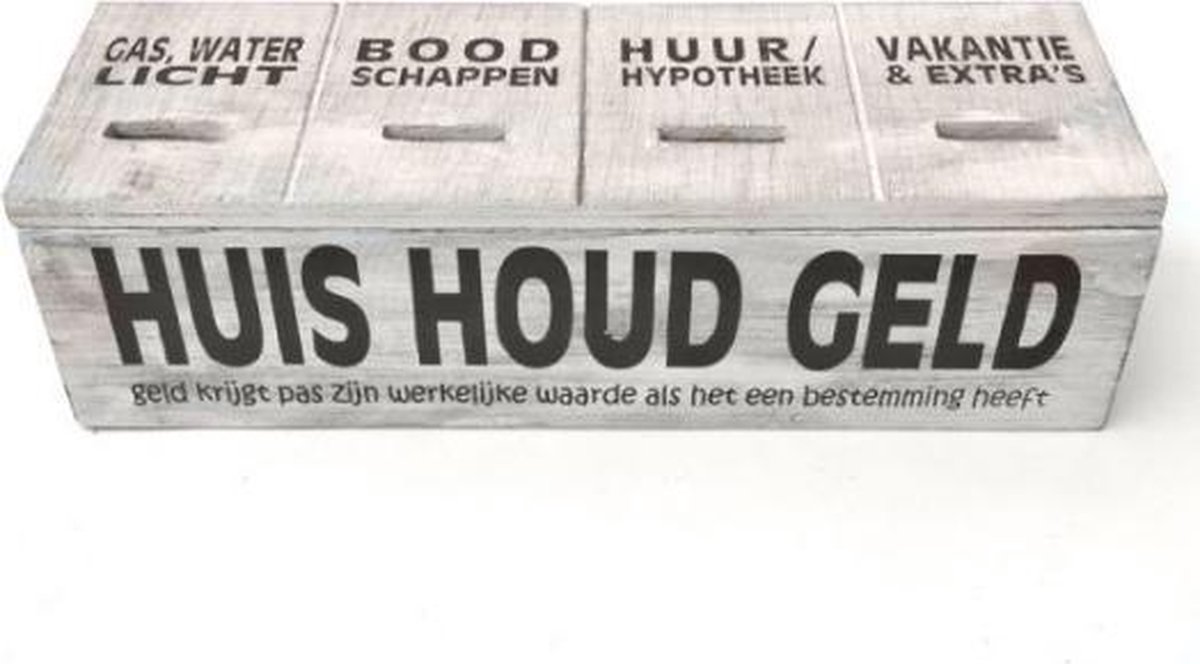 Huishoudgeld Opbergbox - Hout - Antique White - Spaarpot voor volwassenen
