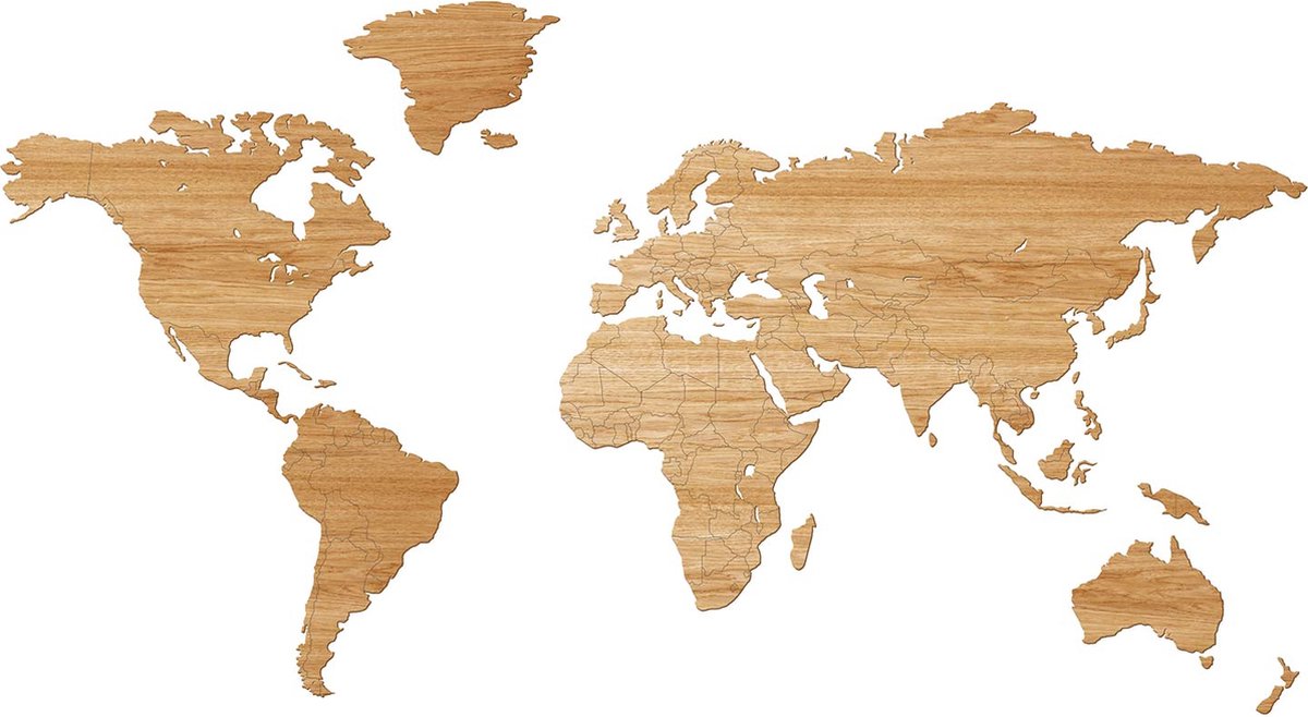 Houten Wereldkaart - Muurdecoratie - Eikenhout - 150 x 75 cm