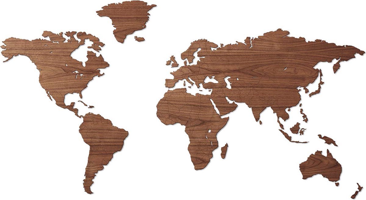 Houten Wereldkaart - Wanddecoratie - Walnotenhout - 150 x 75 cm