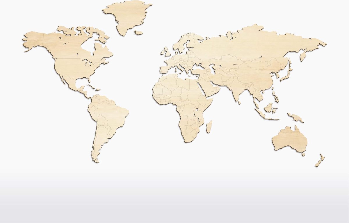 Wooden Amsterdam Houten Wereldkaart - Wanddecoratie - Esdoornhout - Product Grootte: 216 x 108 cm