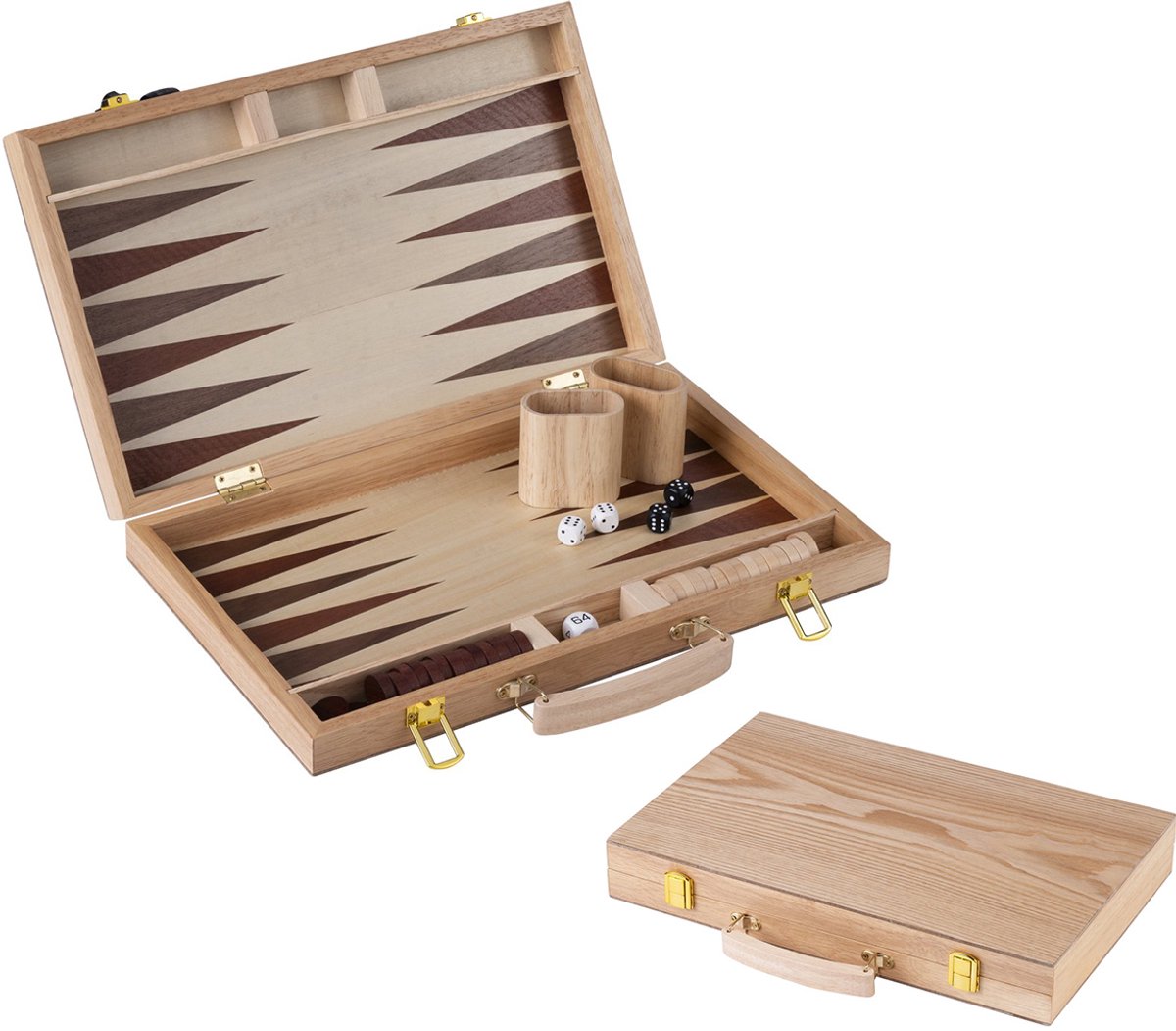 Backgammon Houten Set - 47,5 x 38 x 2,7 cm - Backgammonbord - Wooden - Incl. 2 dobbelbekers - Houten koffertje